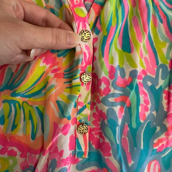 Lilly Pulitzer Elsa Silk Top Small Multi Via Del Mar Bright Resort Preppy - Picture 10 of 10
